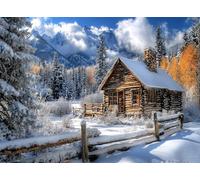 Fmarui 10x8ft Winter Christmas Backdrop, Rustic Cabin in Snowy Mountains, Winter Scene Wonderland Background for Holiday Party Decoration & Photo Booth Props