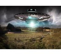 Fmarui 7x5ft UFO Backdrop Alien Spaceship Invasion On Planet Earth Landascape Photo Background UFO Aliens Halloween Party Decoration Birthday Banner Photo Booth Props