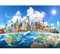 Fmarui Around The World Travel Backdrop 6x4ft Global Travel World Map Backgrounds World Famous Landmark Adventure Awaits Newyork Paris Eiffel Tower Backdrop Birthday Party Decor Photoshoot Props