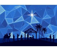 Fmarui Blue Christmas Nativity Scene Backdrop 10x8ft Bethlehem Stars Holy Family and Three Kings Manger Birth of Jesus Background Xmas Decor Church Religion Photo Booth Props