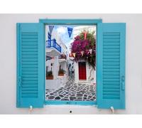 Fmarui Greece Backdrop 7x5ft Coloful White Street of Mykonos Island Photo Background for Photography Greece Island Travel Outdoor Photoshoot Props