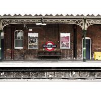 Fmarui Train Station Backdrop 9x6ft Nostalgic Railway Old Brick Wall Playbill Bench Photography Background Locomotive Track City Photoshoot Props