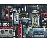 Fmarui Vintage Radio Boombox of The 80s Wall Backdrop Video Music Hip Hop Themed Party Decoration Back to The 80s Party Photo Booth Props, 10X6.5FT