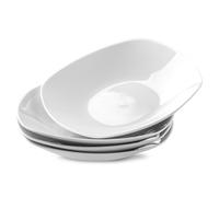 fMBB Ceramic Large Soup Bowls, 8.5 Inches, Modern 4-Piece Deep Salad Plates Set, Porcelain Square Plates, for Fruit, Cereal, Dessert, Snack - White