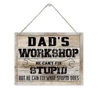 FMBOD Dad Gift, Dad's Workshop Sign, Rustic Wooden Hanging Plaque Sign, Workshop Door Hanger, Workshop Decor Art, Funny Gift for Dad from Daughter Son, Mechanic Dad Gift, Plaque for Father's Day