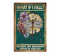 Fmcmly Vintage Tin Signs What If I Fall Dragonfly Decoration Hippie Boho Art Poster Fall Sign Home Kitchen Office Bedroom Cafes Wall Decor 8x12 Inch