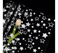 FMDPZUP 5m×80cm White Polka Dot Star Hamper Wrapping Cellophane Paper Sheets,100% Recyclable ECO Clear Gift Wrap for Birthday Present and Wedding Party Bouquet Packaging(folded in half)