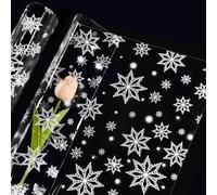 FMDPZUP 5m×80cm White Snowflake Hamper Wrapping Cellophane Paper Sheets,100% Recyclable ECO Clear Gift Wrap for Birthday Present and Wedding Party Bouquet Packaging(folded in half)
