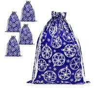 FMDPZUP Christmas Bags,4PCS Large Size 43 * 58cm Xmas Gift Drawstring Bags,Blue Christmas Bag with Snow Globe Decorations for Party