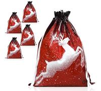 FMDPZUP Christmas Bags,4PCS Large Size 43 * 58cm Xmas Gift Drawstring Bags,Red Christmas Bag with White Shine Deer Decorations for Party
