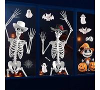 FMDPZUP Halloween Decorations Window Stickers,4 Sheets 30 * 100cm Exlarge Scary Skeletons Window Clings Decals with Ghost Pumpkins Perfect for Halloween Decoration