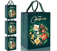 FMDPZUP Large Gift Bags,4 Pack Christmas Tote Bags with Green Garland Handle Non-woven Fabric Present Bag,41 * 30 * 18cm Xmas Reusable Shopping Bag