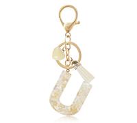 Fmeida Initial Keychains for Women | Personalized Cute Heart Tassel Keyring | Resin Letter Key Chain Bag Charms U
