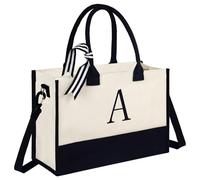 Fmeida Initial Personalised Canvas Tote Bag with Strap, Bride Bags, Gifts for Her, Women's Birthday Present, A