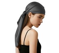 Fmeida Silk-Like Satin Head Scarf 90cm Square Bandanas for Women Fashion Hair Accessories with Gift-Ready Packaging & Greeting Card, Dark Grey