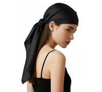 Fmeida Silk-Like Satin Head Scarf 90cm Square Bandanas for Women Fashion Hair Accessories with Gift-Ready Packaging & Greeting Card, Black