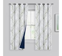 FMFUNCTEX 100% Blackout Curtains for Bedroom, Sage Green White Curtains 63 Inch Length for Living Room, Modern Tree Branch Patterned Thermal Insulated Drapes Window Treatment, Grommet Top 2 Panels