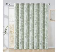 FMFUNCTEX 100% Blackout Sliding Door Curtains for Living Room, Green Floral Print Extra 100 Wide Window Curtain Panels for Sliding Glass Door, Thermal Insulated 1 Panel Grommet (White on Sage)