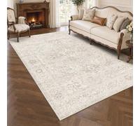 FMFUNCTEX 5x7 Washable Beige Neutral Oriental Large Living Room Area Rug | Cream Distressed Vintage Farmhouse Non Slip Low Pile Soft Thin Indoor Carpet Throw Rug Mat Bedroom Dining Room Office Nursery