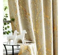 Fmfunctex Beige Gold Blackout Curtains for Bedroom 54 inch Drop Eyelet Curtains for Living Room Tree Branch Foil Thermal Insulated Window Curtain Panels 2 Panels