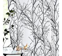 Fmfunctex Black Semi Sheer Curtains for Bedroom 72 Drop Voile Curtains for Living Room Tree Branch Eyelet Curtains Linen Textured Light Filtering Window Curtain Drapes for Dining Room 2 Panels