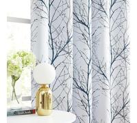 Fmfunctex Blackout Thermal Curtains for Bedroom 54 Inch Drop Blue White Eyelet Curtains for Living Room Branch Print Room Darkening Energy Saving Window Curtain Drapes 2 Panels