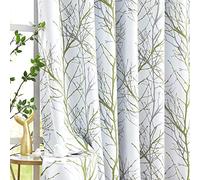 Fmfunctex Blackout Thermal Curtains for Bedroom 72 Inch Drop Green White Eyelet Curtains for Living Room Branch Print Room Darkening Energy Saving Window Curtain Drapes 2 Panels