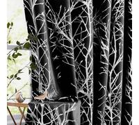 Fmfunctex Blackout Thermal Curtains for Living Room 90 Inch Drop Black Silver Eyelet Curtains for Bedroom Branch Foil Print Room Darkening Energy Saving Window Curtain Drapes 2 Panels