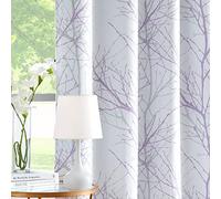 Fmfunctex Blackout Thermal Curtains for Living Room 90 Inch Drop Lilac White Eyelet Curtains for Bedroom Branch Print Room Darkening Energy Saving Window Curtain Drapes 2 Panels