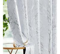 Fmfunctex Blackout Thermal Curtains for Living Room 90 Inch Drop White Silver Eyelet Curtains for Bedroom Branch Foil Print Room Darkening Energy Saving Window Curtain Drapes 2 Panels