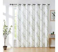 FMFUNCTEX Extra Wide Patio Door Curtain 100 inches Width by 96 Inch Length for Living Room Tree Print Not See Through Linen Semi Sheer Curtain Green Gray Branch Sliding Glass Door Curtains 1 Panel