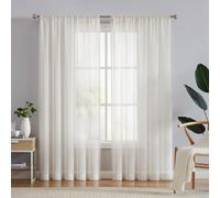 Fmfunctex Flax Linen Sheer Curtains for Living Room 90-inch Long Vintage Window Panel Drapes for Farmhouse Bedroom Rod Pocket, Natural, 52" Width, 2 Panels
