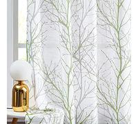Fmfunctex Green Semi Sheer Curtains for Bedroom 54 Drop Grey Voile Curtains for Living Room Tree Branch Eyelet Curtain Linen Textured Light Filtering Window Curtain Drapes for Dining Room 2 Panels