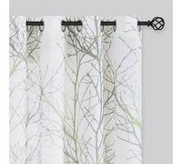 Fmfunctex Print White Semi-Sheer Curtain Panels for Living Room 63” Fresh Grey and Green Tree Branch Printing on Linen Textured Window Treatment Set for Bedroom Draperies 50”w 2-Pack