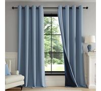 Fmfunctex Slate Blue Blackout Eyelet Curtains 52 x 84 Inch Drop 2 Panels