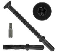 FMhotu #14 x 3-1/4" Trailer Deck Screws, Self-Tapping Sheet Wood Metal Screw, 161Pcs T25 Star Bits Reamer Tek Screws for Trailers, for Attaching Wood to Steel(Black)