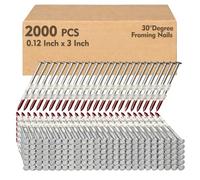 FMhotu 30 Degree Framing Nails 3" x .12" 2000PCS Ring Shank Plastic Collated Nails for 30-35 Degree Framing Nailer Gun, Hot Dipped Galvanized Full Round Head Framing Nails for Decking Sheathing
