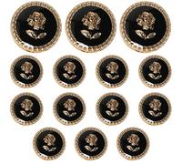 FMHXG 14pcs Vintage Rose Button 15mm Metal Enamel Suit Button Flower Buttons for Needlework Clothing Women Dress Coat Suit Cardigan Sewing Button, Black and Gold