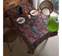 FMIYJUN Bohemian Tablecloth Colorful Jacquard Geometric Double Sided Pattern Rectangle Table Cover for Kitchen Dinning Party (140×140 cm)