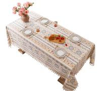 FMIYJUN Boho Rectangle Tablecloth with Tassel Waterproof and Oil Proof Geometric Patterns for Kitchen and Dining Room Picnic (140×140 cm)