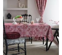 FMIYJUN Jacquard Tablecloth Red 3D Floral Pattern Boho Rectanglar for Kitchen Dining Room Living Room Parties Home Decor (110×110 cm)
