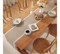 FMIYJUN Linen Table Runner Vintage Woven Lace Macrame Brown for Wedding Party Table Decorations (30×180 cm)