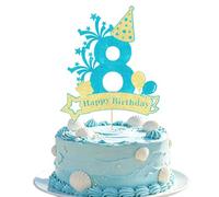 FmiyunEea Blue Gold Glitter 8th Birthday Cake Topper