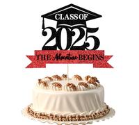 FmiyunEea Class of 2025 the adventure Begins Graduation Cake Topper, Congratulations Congrats Grad Class of 2025 High School/College/Senior Graduate Party Decor Supplies Black red glitter