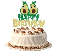 FmiyunEea Glitter Avocado Happy Birthday Cake Topper, Summer Fiesta Fruit Theme Party Decoration (avocado)
