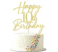 FmiyunEea Gold Glitter Happy 10th Birthday Cake Topper