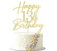 FmiyunEea Gold Glitter Happy 13th Birthday Cake Topper