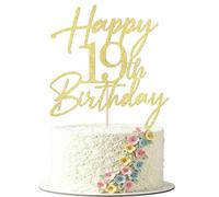 FmiyunEea Gold Glitter Happy 19th Birthday Cake Topper