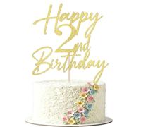 FmiyunEea Gold Glitter Happy 2nd Birthday Cake Topper