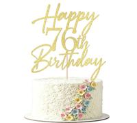 FmiyunEea Gold Glitter Happy 76th Birthday Cake Topper